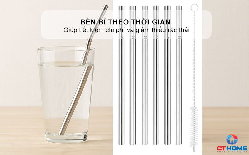 BỘ ỐNG HÚT WMF BARIC STRAW CROMARGAN 6CS, STRAIGHT WITH CLEANING BRUSH H18CM 0608976040 3