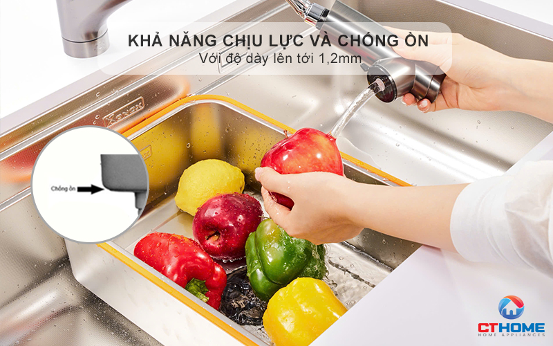 Chậu dày 1.2mm cho khả năng chịu lực tốt hơn, hạn chế tiếng ồn