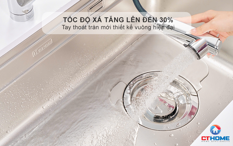 Tốc độ xả tăng lên đến 30% với tay thoát tràn mới thiết kế vuông hiện đại