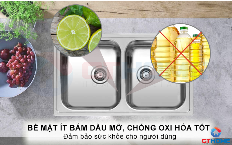 ​​​​​​​Bề mặt chậu được chế tác xước mờ sáng bóng, ít bám dầu mỡ