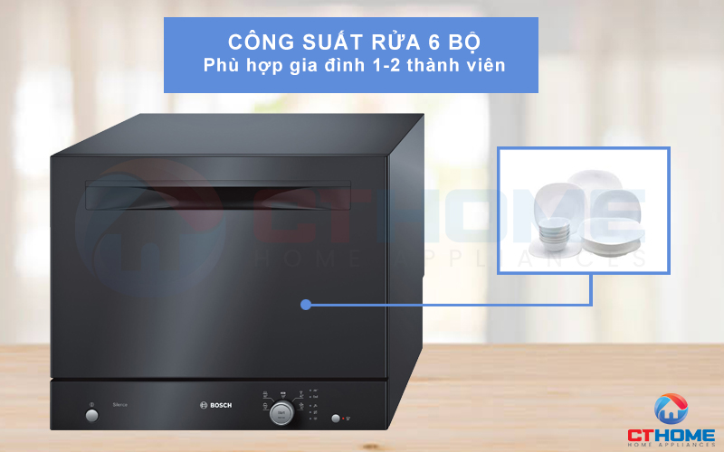 Công suất máy rửa bát để bàn rửa được tối đa 6 bộ bát đĩa