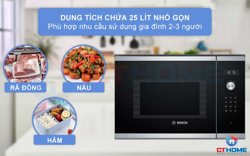 Dung tích lò vi sóng 25 lít phù hợp với gia đình 2-3 người