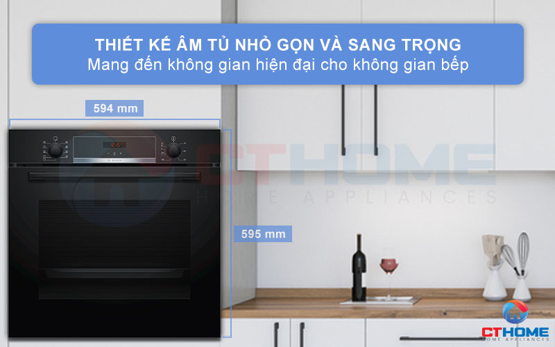 Lò nướng âm tủ Bosch HBA534EB0 với thiết kế nhỏ gọn và sang trọng, phù hợp lắp âm