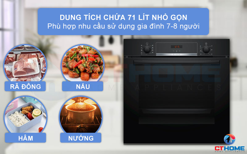 Dung tích lò 71 lít thoải mái cho bạn sử dụng gia đình đông người