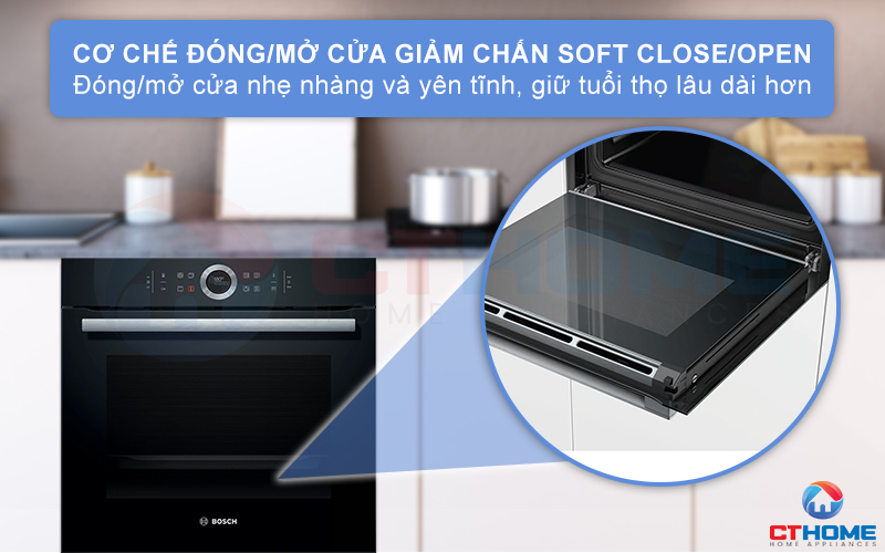 Cơ chế đóng/mở cửa giảm chấn Soft Close/Open, giúp việc đóng/mở cửa nhẹ nhàng hơn