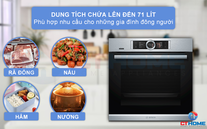 Dung tích nướng 71 lít thoải mái cho bạn sử dụng gia đình đông người