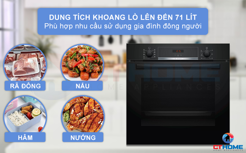 Dung tích nướng 71 lít phù hợp cho gia đình đông thành viên