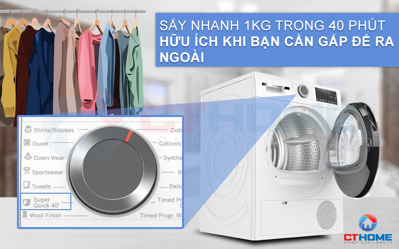 Tiết kiệm thời gian hơn với sấy nhanh 40 phút Super Quick