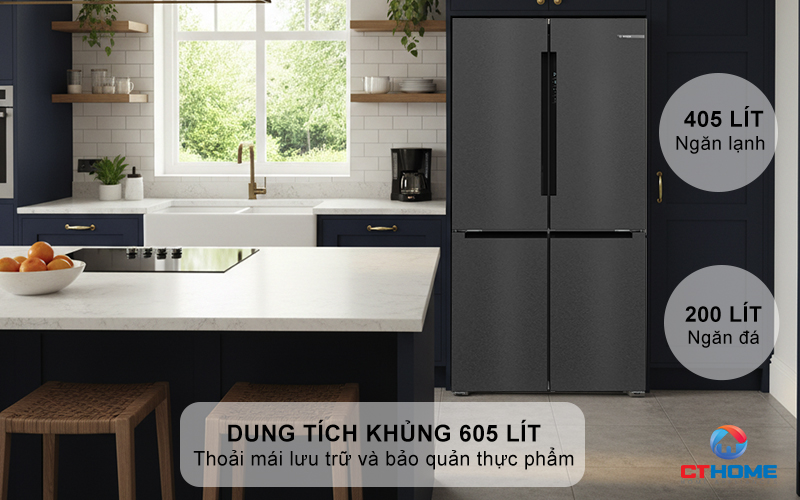 Dung tích lớn 605L - Lưu trữ thực phẩm Vô tận cho gia đình lớn