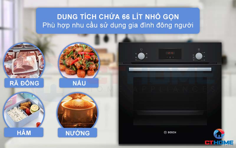 Dung tích lò 66 lít thoải mái cho bạn sử dụng gia đình đông người