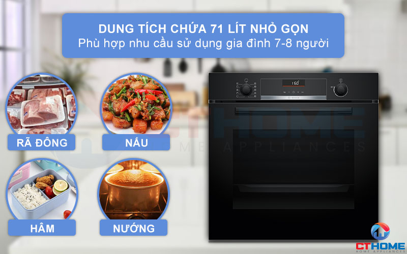 Dung tích lò 71 lít thoải mái cho bạn sử dụng gia đình đông người 