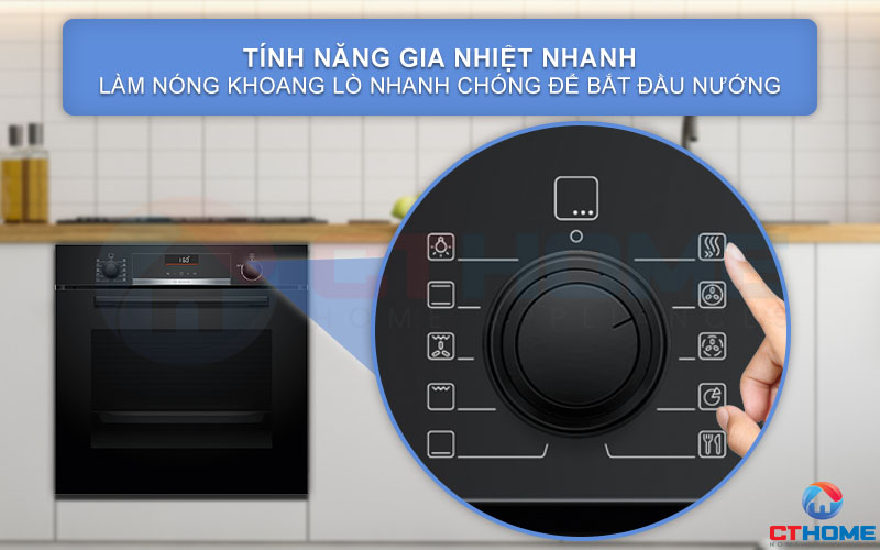 Chức năng gia nhiệt nhanh Rapid Heating giúp bạn làm nóng lò nhanh chóng