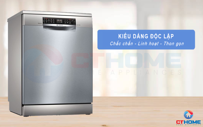 Máy rửa bát Bosch SMS6ECI93E được thiết kế với kiểu dáng độc lập linh hoạt.