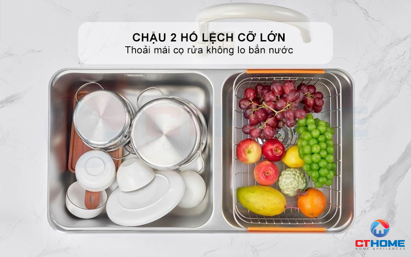 CHẬU RỬA BÁT LẮP ÂM 2 HỐ LỆCH R50 TARI 8246DU 4