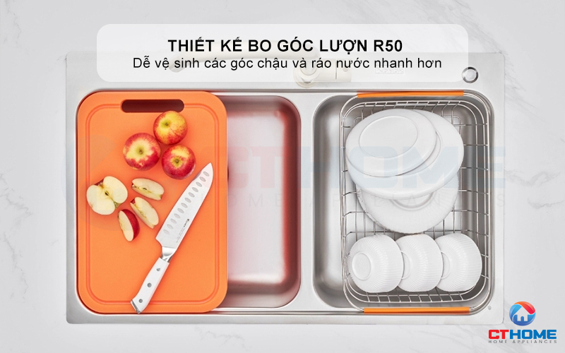 CHẬU RỬA BÁT 2 HỐ LỆCH R50 TARI 8251TD 5