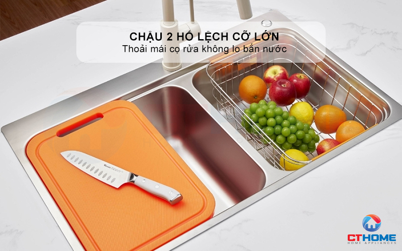 CHẬU RỬA BÁT 2 HỐ LỆCH R50 TARI 8251TD 4