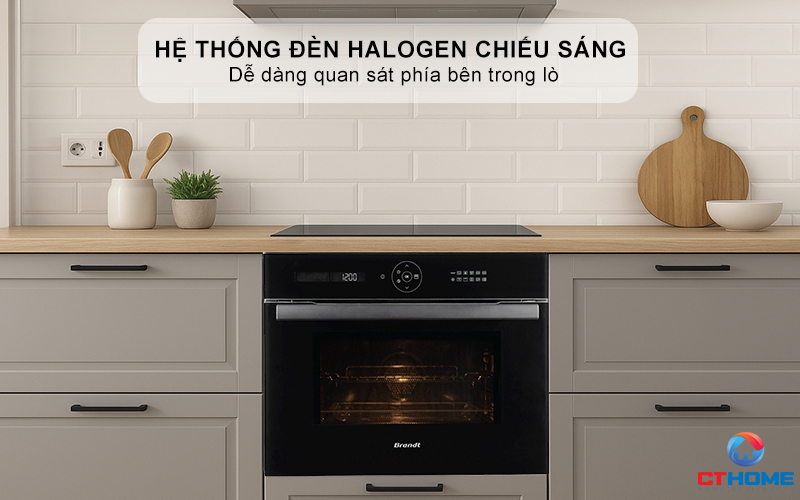 Hệ thống đèn Halogen chiếu sáng, dễ dàng quan sát phía bên trong lò