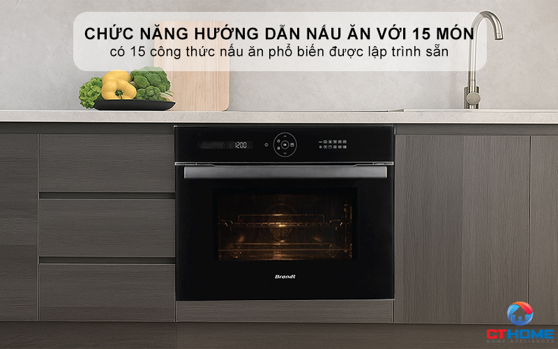 Chức năng hướng dẫn nấu ăn với 15 món ăn được lập trình trước
