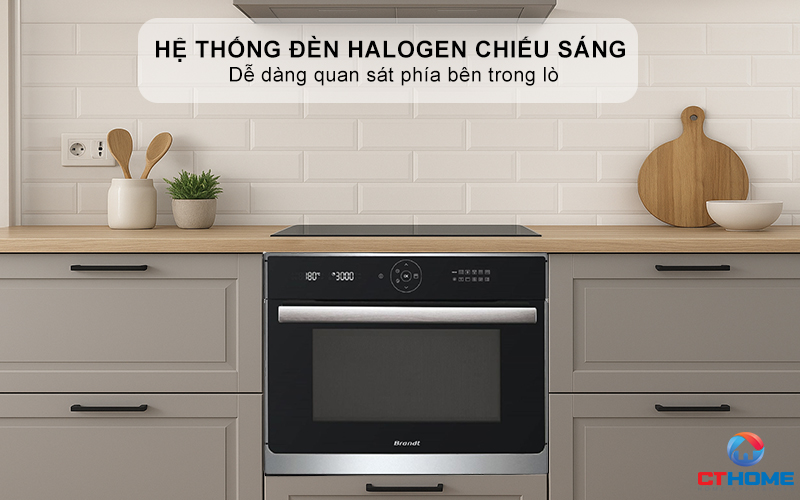 Hệ thống đèn Halogen chiếu sáng, dễ dàng quan sát phía bên trong lò