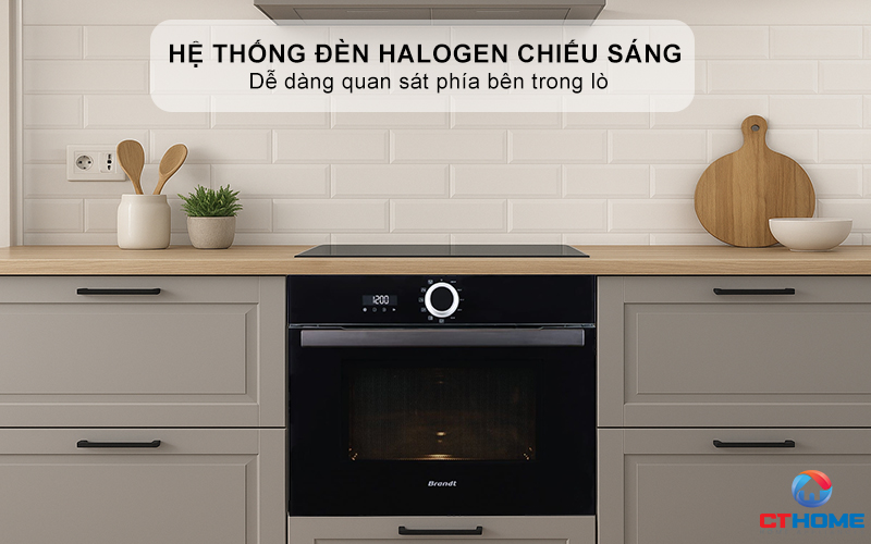 Hệ thống đèn Halogen chiếu sáng, dễ dàng quan sát phía bên trong lò