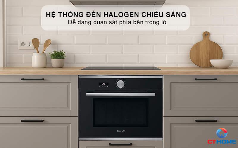 Hệ thống đèn Halogen chiếu sáng, dễ dàng quan sát phía bên trong lò