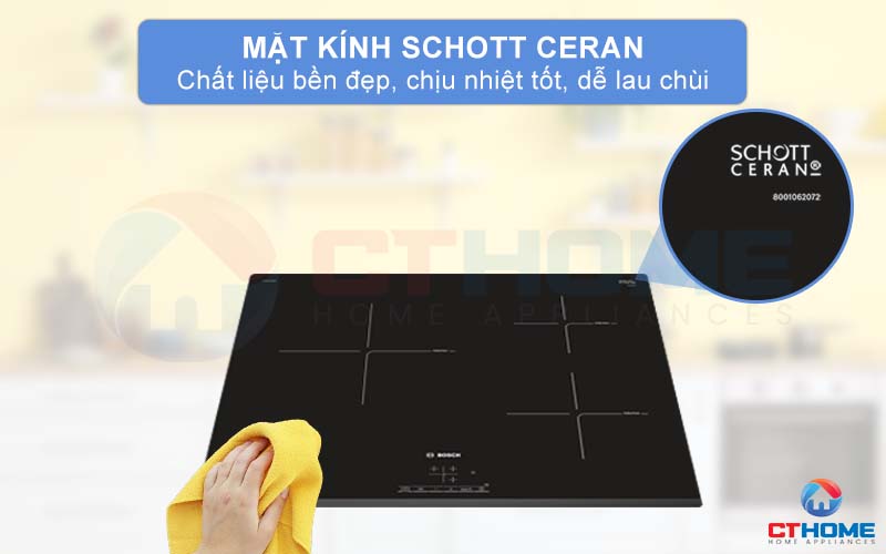 Mặt kính Schott Ceran bền đẹp, chịu nhiệt tốt và rất dễ làm sạch.