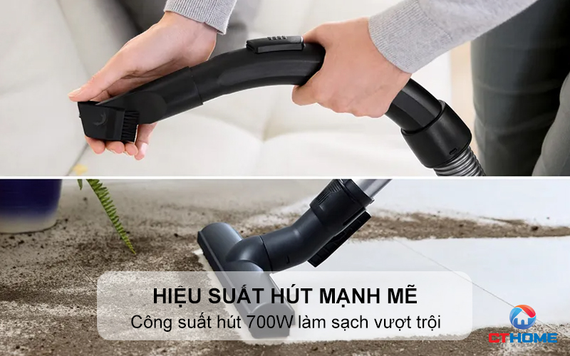 Công suất hút 700W mang lại hiệu quả làm sạch vượt trội