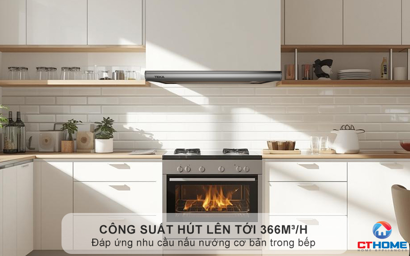 Hút mùi nhanh chóng trong không gian bếp nhỏ với công suất hút 366m³/h