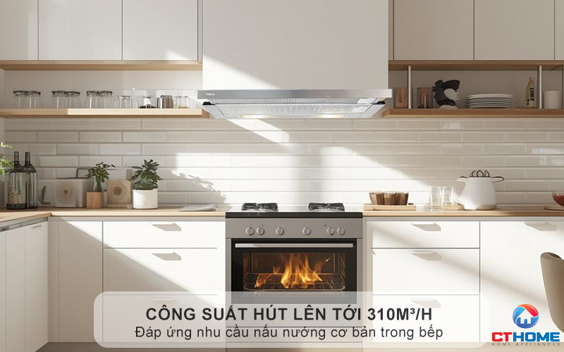 Hút mùi nhanh chóng trong không gian bếp nhỏ với công suất hút 310m³/h