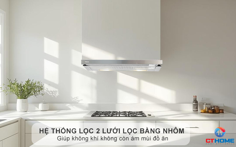 Hệ thống lọc 2 lưới lọc bằng nhôm giúp không khí không còn ám mùi đồ ăn