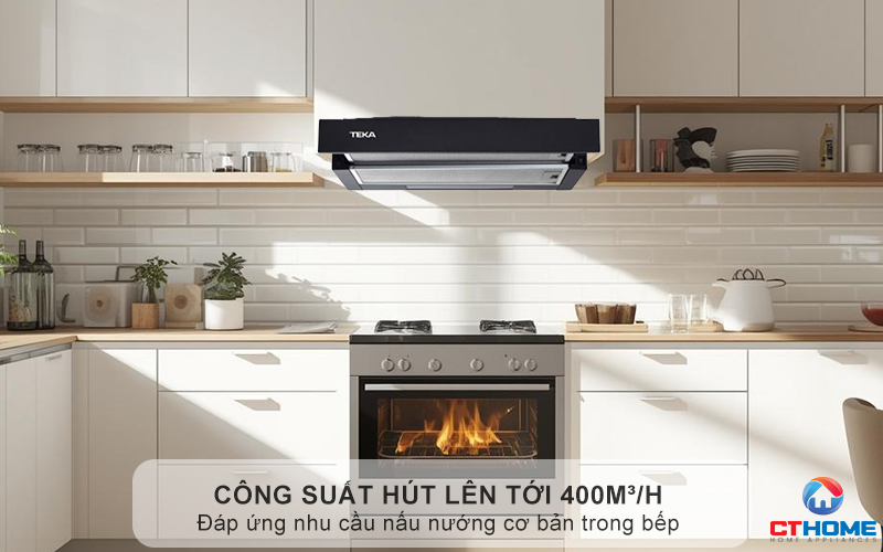 Hút mùi nhanh chóng trong không gian bếp với công suất hút 400m³/h