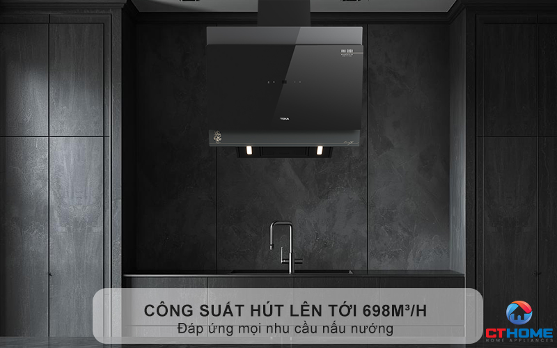 Hút mùi nhanh chóng nhờ công suất hút lên tới 698m³/h