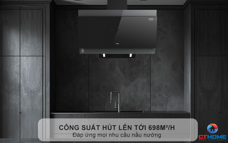Hút mùi nhanh chóng nhờ công suất hút lên tới 698m³/h