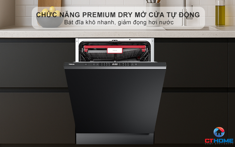 Chức năng PremiumDry mở cửa tự động khi hoàn thành chu trình - Bát đĩa khô nhanh, giảm đọng hơi nước