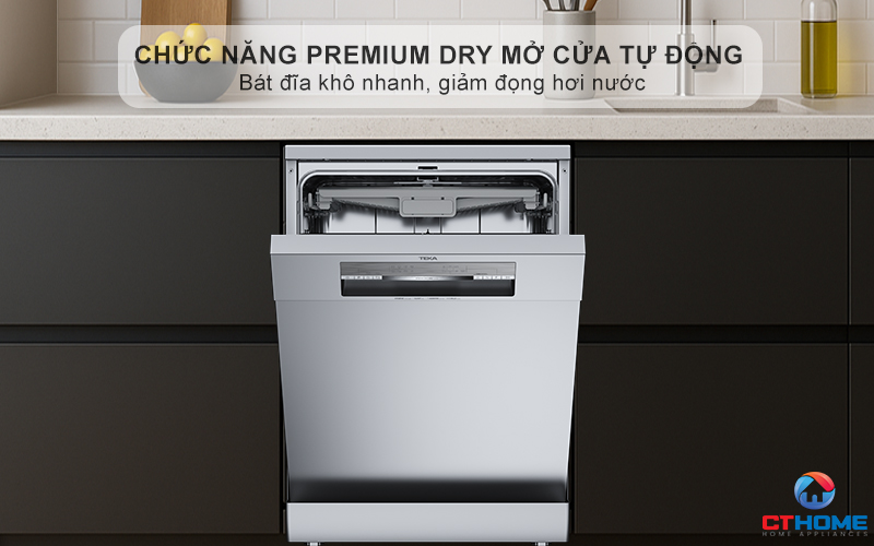 Chức năng PremiumDry mở cửa tự động khi hoàn thành chu trình - Bát đĩa khô nhanh, giảm đọng hơi nước