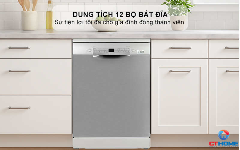 Dung tích chứa lớn, công suất rửa 12 bộ đồ ăn Châu Âu