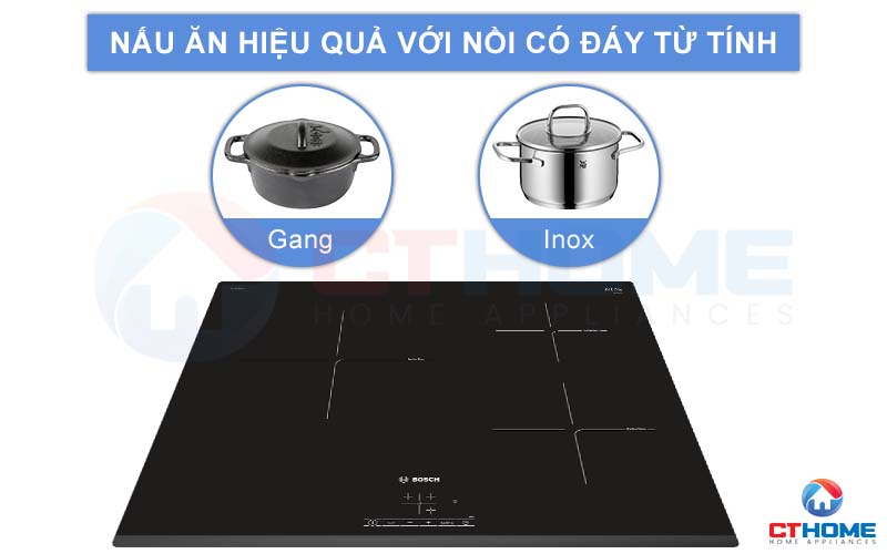 Nấu ăn hiệu quả hơn trên bếp từ PUC631BB2E với nồi, chảo có đáy từ tính