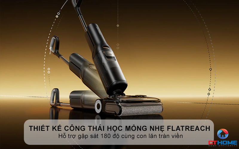 Thiết kế công thái học mỏng nhẹ Flat Reach - Hỗ trợ gập sát 180 độ cùng con lăn tràn viền