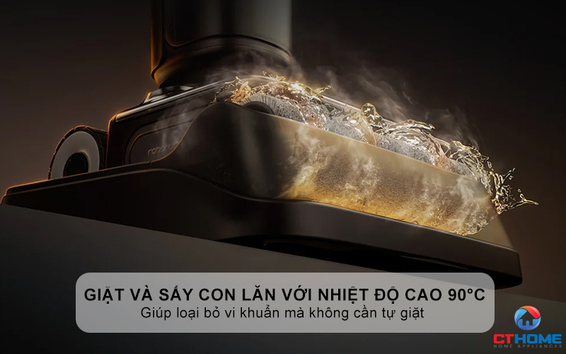 Tính năng tự động giặt và sấy con lăn với nhiệt độ cao 90°C giúp loại bỏ vi khuẩn mà không cần tự giặt