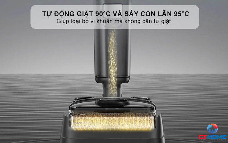 Công nghệ Smart Wash tự động giặt và sấy con lăn ở nhiệt độ cao giúp loại bỏ vi khuẩn mà không cần tự giặt