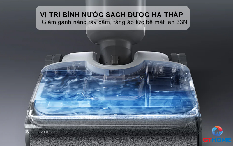 Vị trí bình nước sạch được hạ thấp - Giảm gánh nặng tay cầm, tăng áp lực bề mặt lên 