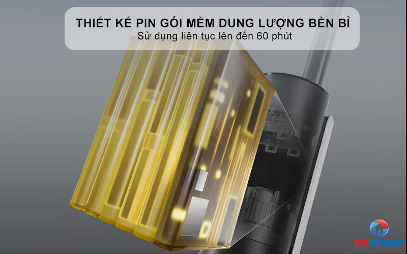 Thiết kế pin gói mềm dung lượng bền bỉ - Sử dụng liên tục lên đến 60 phút