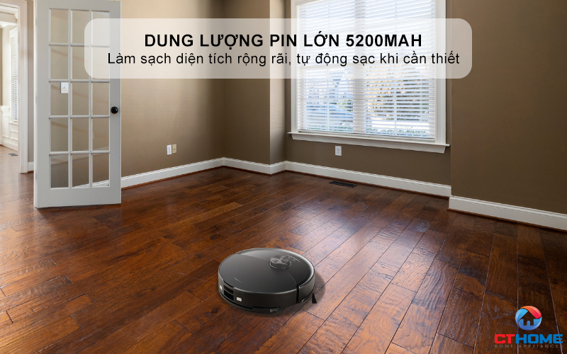 Dung lượng pin lớn 5200 mAh - Làm sạch diện tích rộng rãi, tự động sạc khi cần thiết 