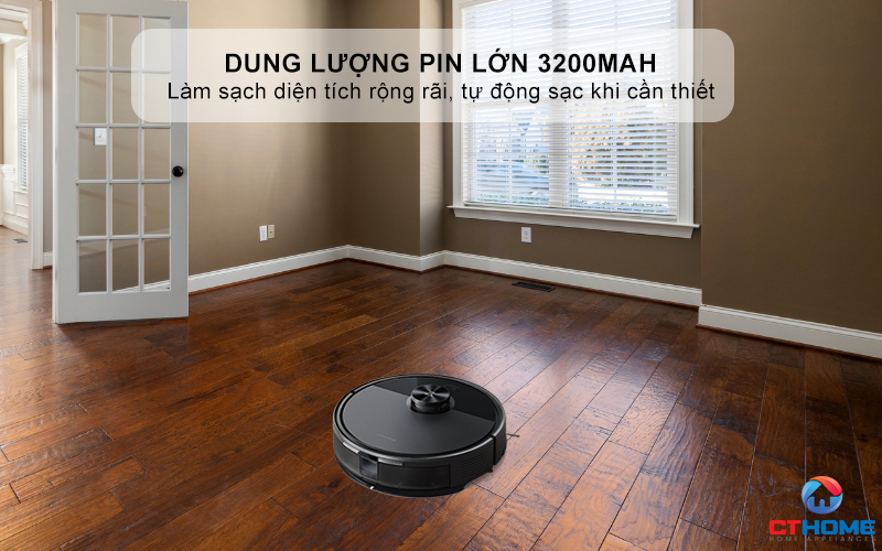 Dung lượng pin lớn 3200 mAh - Làm sạch diện tích rộng rãi, tự động sạc khi cần thiết 
