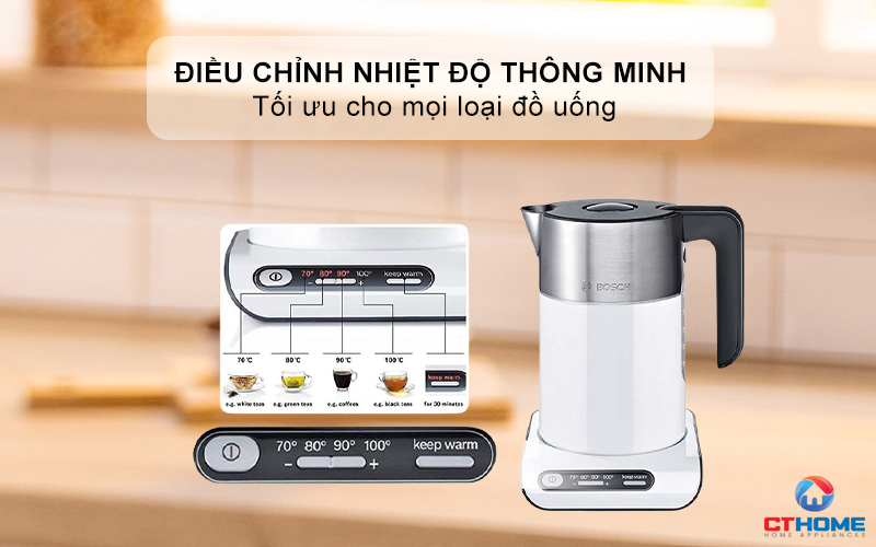 ẤM ĐUN NƯỚC SIÊU TỐC BOSCH TWK8611P STYLINE 2400W CÓ ĐIỀU CHỈNH NHIỆT ĐỘ 4