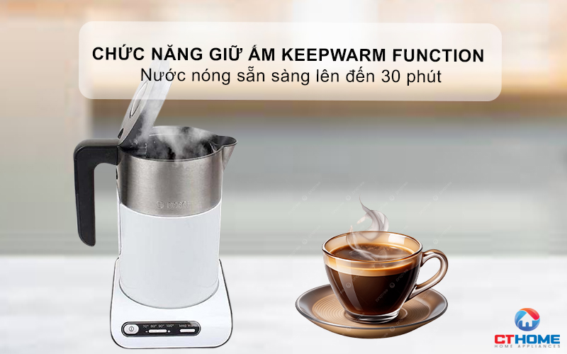 ẤM ĐUN NƯỚC SIÊU TỐC BOSCH TWK8611P STYLINE 2400W CÓ ĐIỀU CHỈNH NHIỆT ĐỘ 5