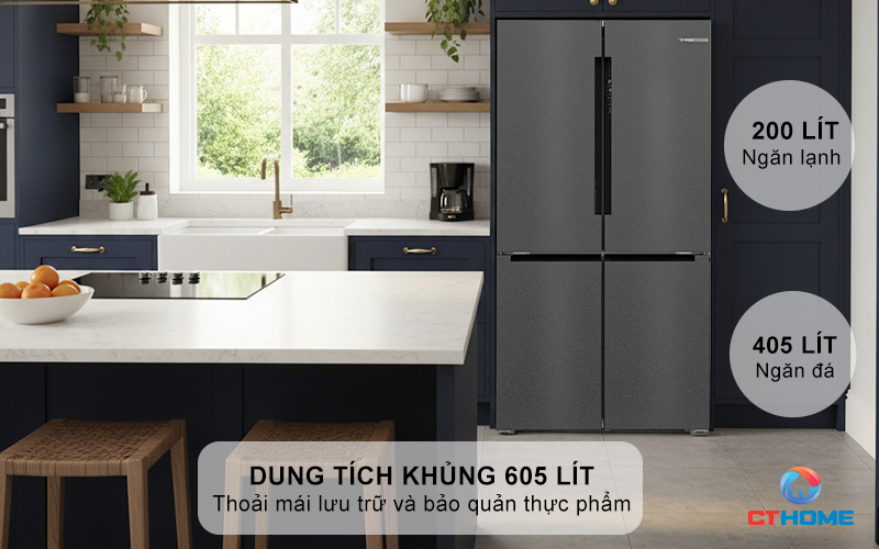 Dung tích lớn 605L - Lưu trữ thực phẩm Vô tận cho gia đình lớn
