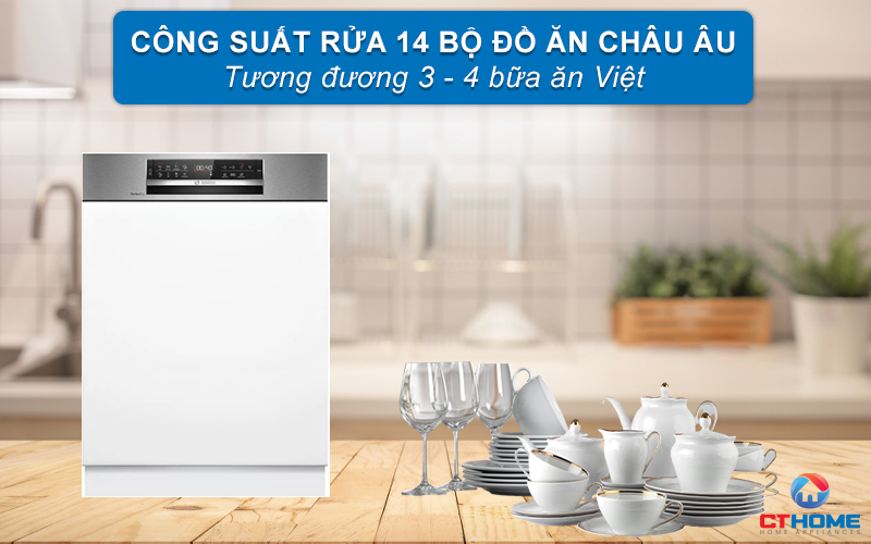 Dung tích rửa lớn, công suất rửa 14 bộ đồ ăn phù hợp gia đình 4-6 người