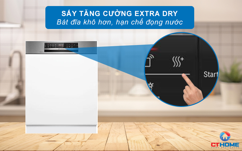 Kích hoạt tính năng sấy tăng cường Extra Dry cho bát đĩa khô hơn