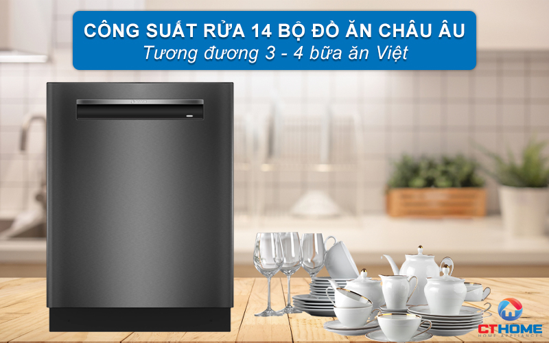 Dung tích rửa lớn, công suất rửa 14 bộ đồ ăn phù hợp gia đình 4-6 người